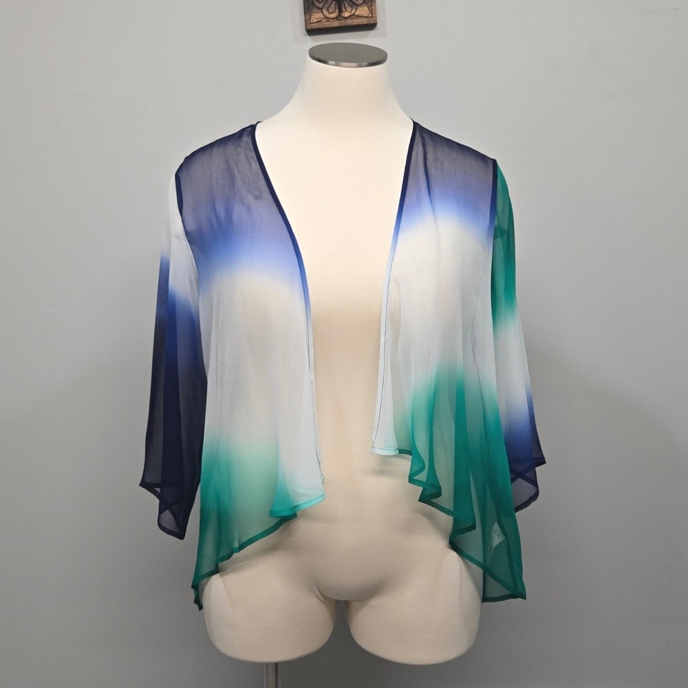 Soft Surroundings Silk Sheer Kimono Large Petite Ombre Shrug Boho Coastal Resort
